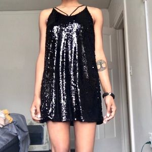 Black sequin shift dress